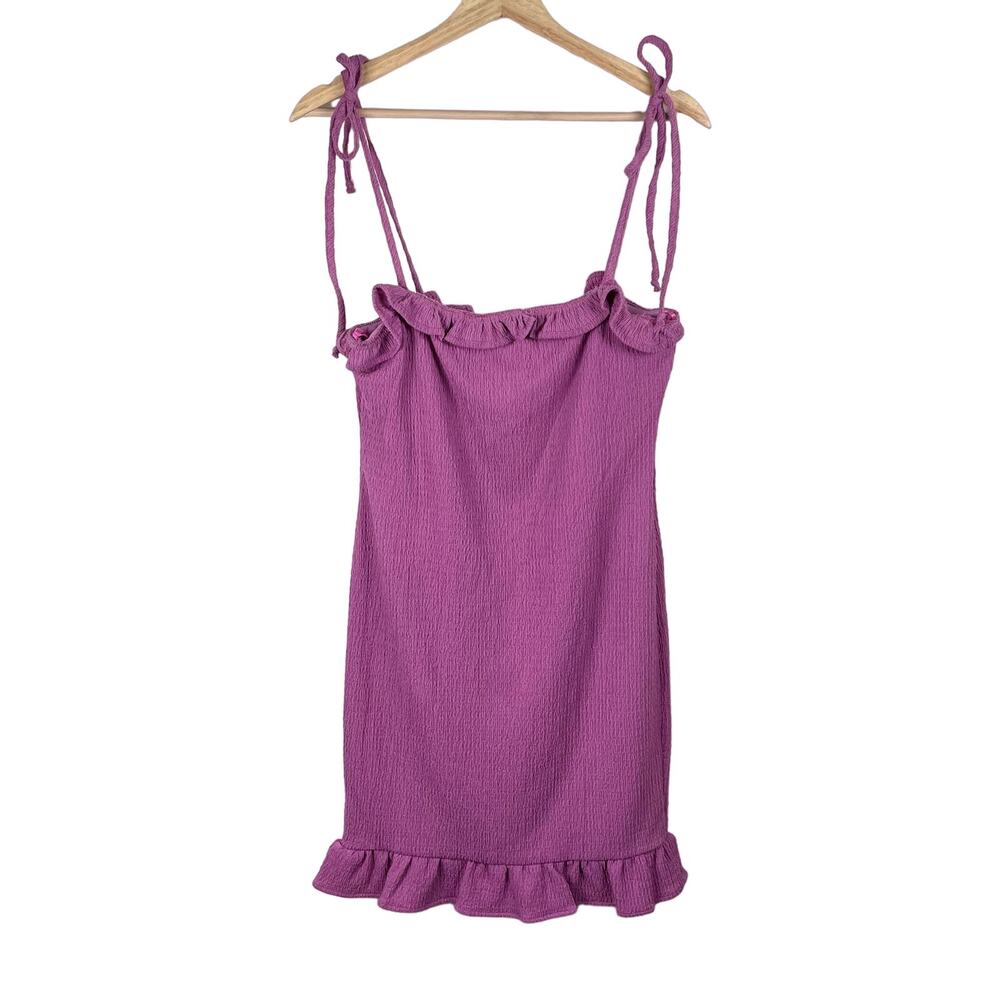 bebe Purple Smocked Mini Dress with Ruffle Hem